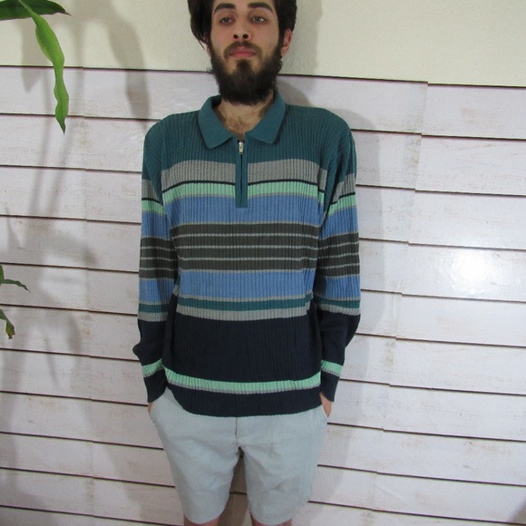 Vintage retro knit striped 1/4 zip sweater - Picture 4 of 5